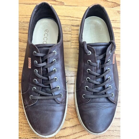 Ecco Soft 7 Brown Leather Low Top Lace Up Extra Width Sneaker Casual Shoe Sz 46 - Picture 5 of 13